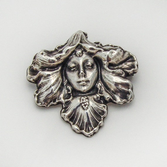 Art Nouveau Orchid Lady Brooch Sterling Silver