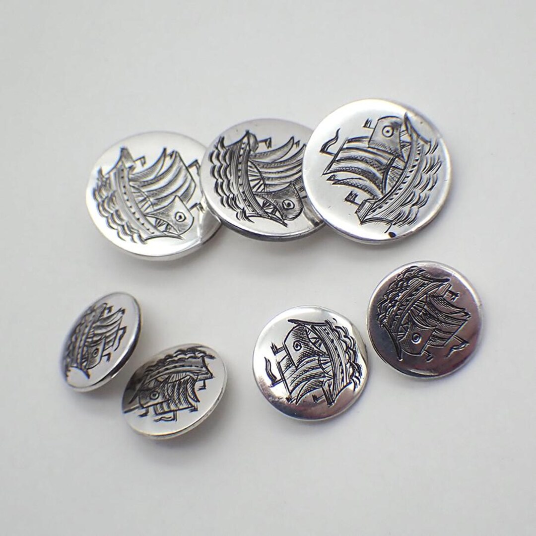 Ship Button Engraved Ship Buttons Set of 7 Sterling Silver - Etsy