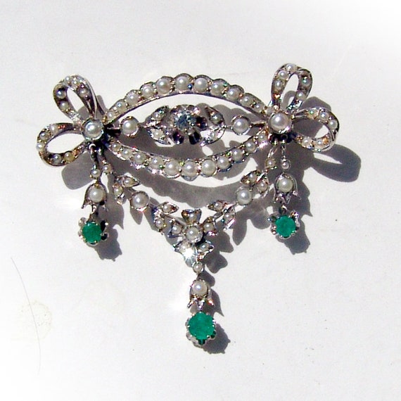 Edwardian Brooch Pendant 14K White Gold Seed Pear… - image 3