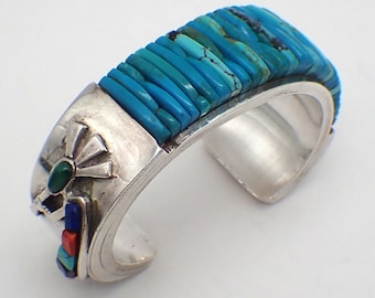 Colorful Native American Navajo Lapis Coral Jet Inlay Kokopelli Sterling Silver Bracelet Colorful Native American Navajo Lapis Coral Jet Inlay Kokopelli Sterling Silver Bracelet