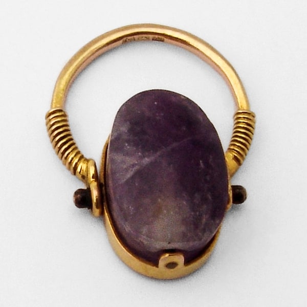 Ägyptischer Fayence Amethyst Drehring 18K Gold