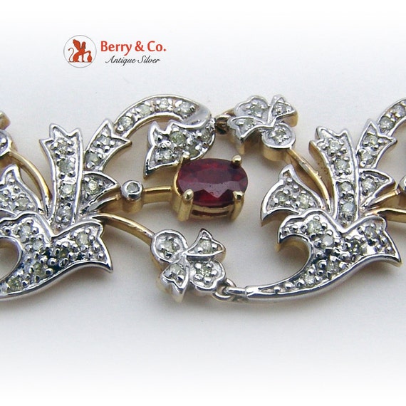 Diamond and Ruby Ornate Openwork Floral Bracelet … - image 3