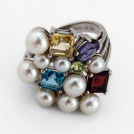 Multi Stone Pearl Ring Sterling Silver