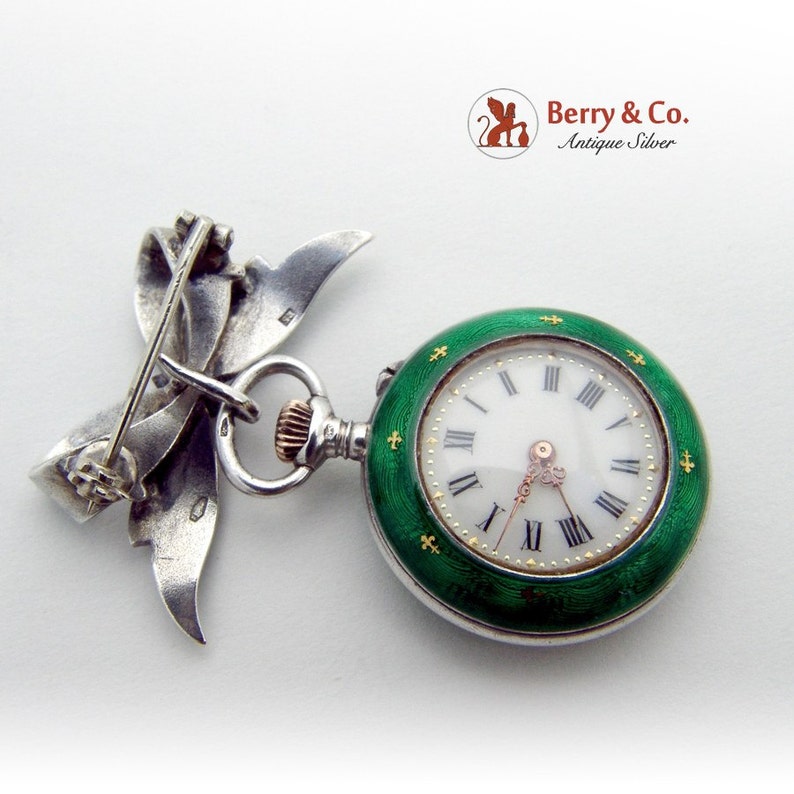 Ladies Watch Pendant Brooch Sterling Silver Guilloche Enamel Etsy