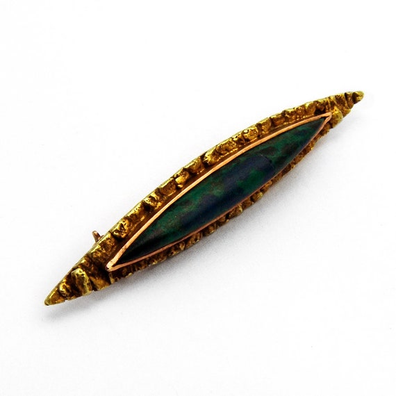Long Pointed Azurmalachite Brooch Gold Nuggets 14 