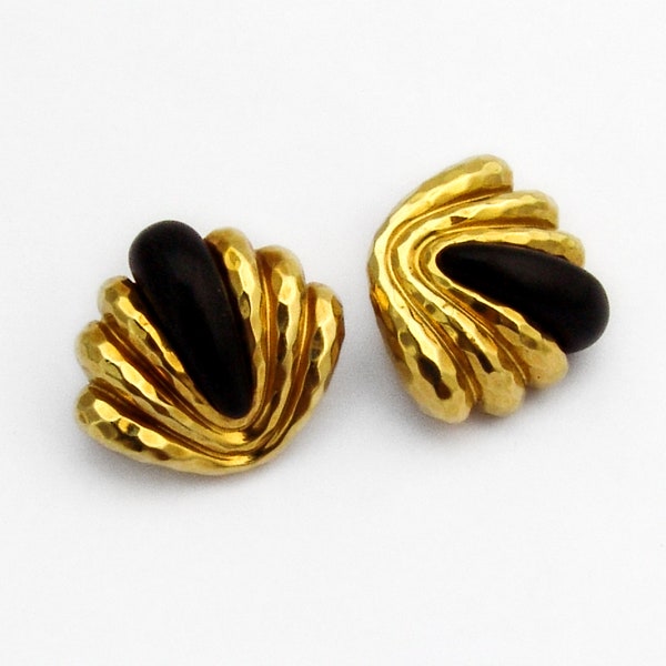 Henry Dunay Hammered Clip On Earrings Ebony 18 K Yellow Gold