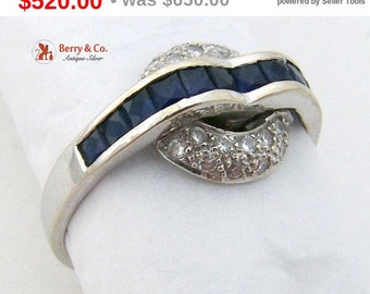 Art Deco 18K White Gold Diamond Sapphire Ring 1930