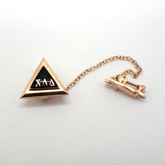 Chi Delta Delta Fraternity Pin Black Enamel 10K Ye