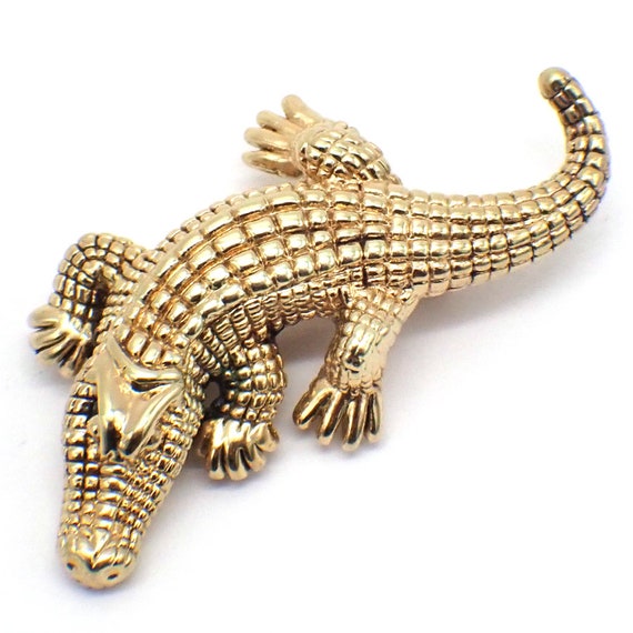 Crocodile Alligator Brooch 14K Yellow Gold - image 1