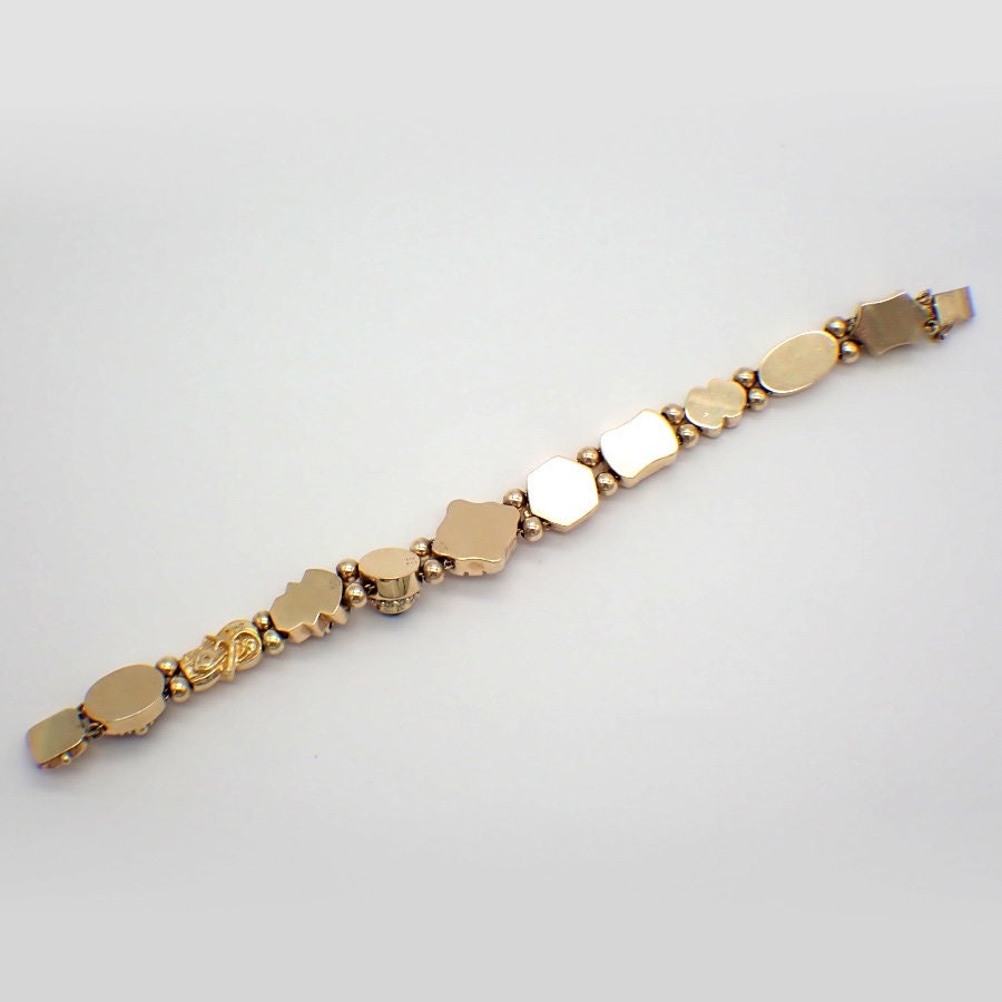 Slider Bracelet Multi Gemstone Ornate Links 14K Yellow Gold