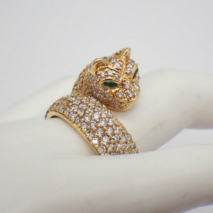 Sonia B Panther Cat Head Ring Diamonds 18K Gold Emerald Eyes