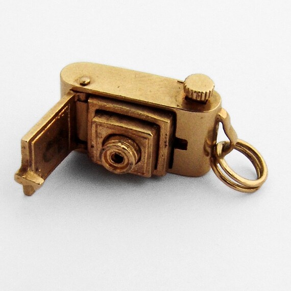 Camera Charm Pendant Movable 14K Gold 