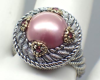 Judith Ripka Pink Mabe Pearl Ring Sterling Silver Size 1/8