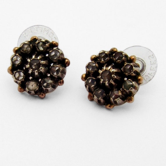 Antique Rose Cut Diamond Stud Earrings Sterling S… - image 1