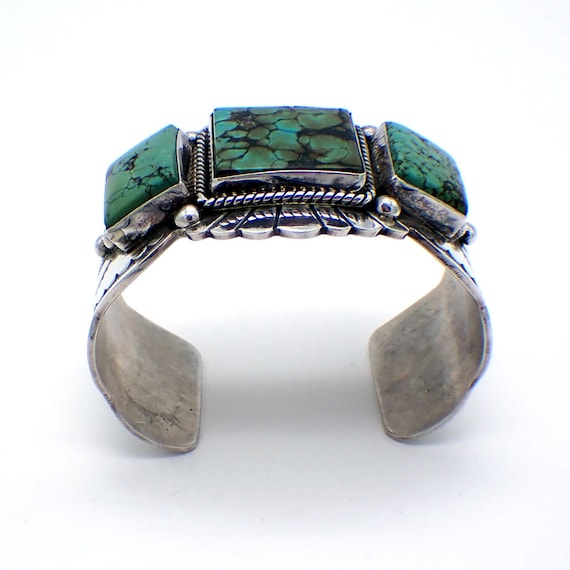 Navajo Turquoise Wide Cuff Bracelet Sterling Silv… - image 2