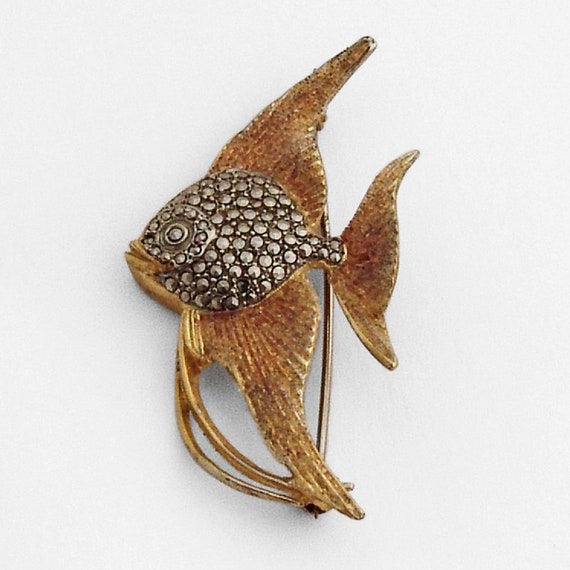 Gold Fish Brooch Marcasite Sterling Silver Germany