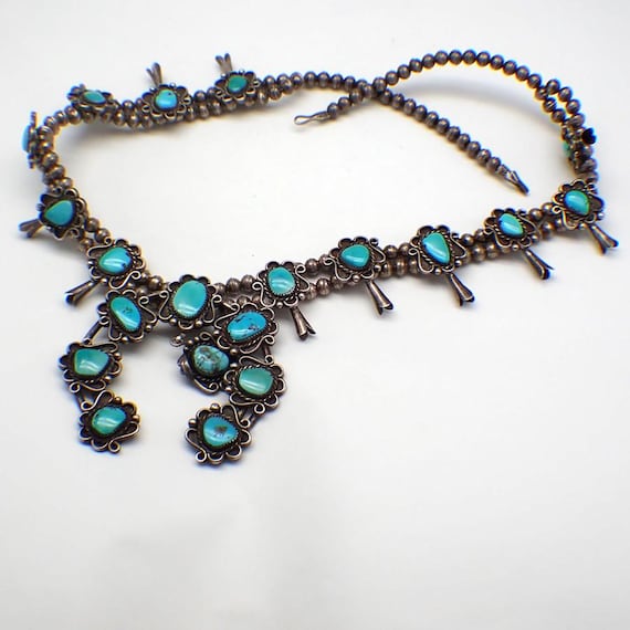Navajo Squash Blossom Necklace Sterling Silver Turquoise