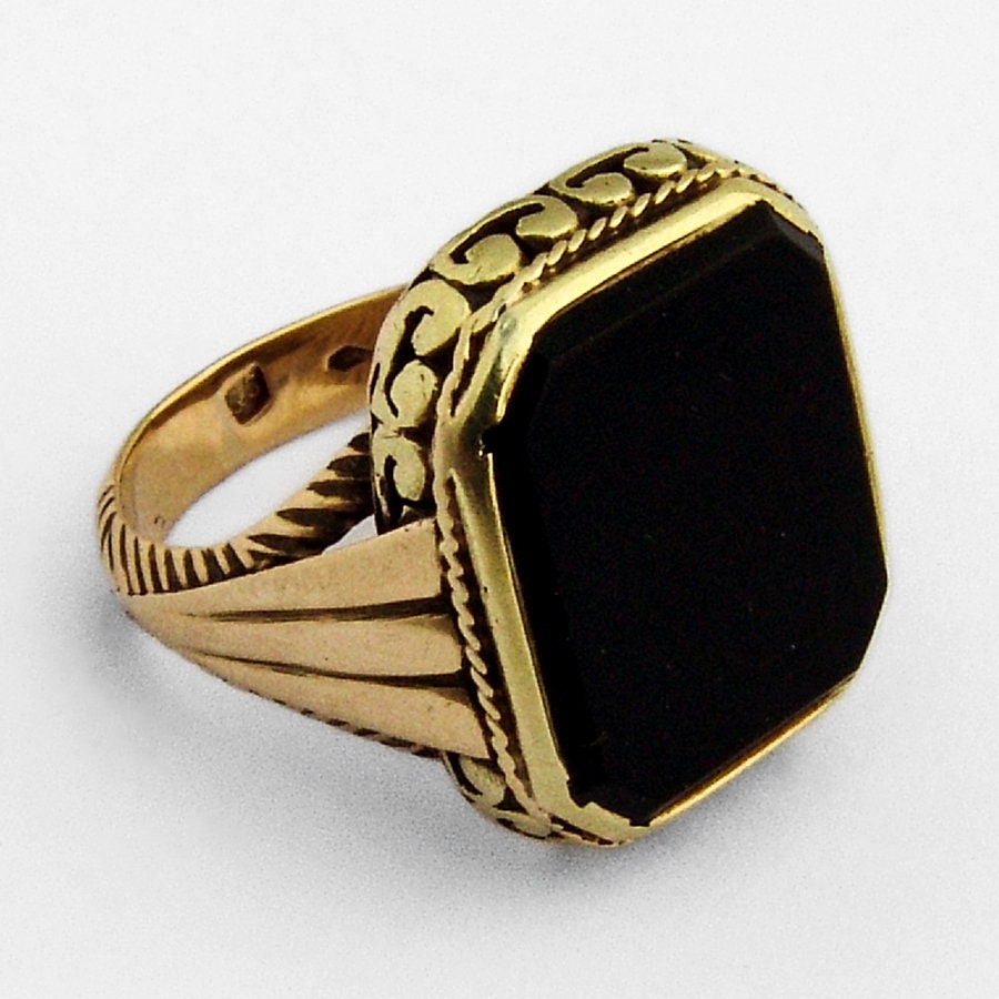 Onyx Signet Ring Austro Hungarian 14K Gold 1870 - Etsy