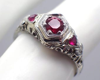 Antique Ruby Ring 18K White Gold
