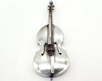 Miniature Violin Figurine Sterling Silver Copper Strings Mexico
