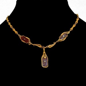 Carnelian Carved Crystal Necklace Ornate 10K Yellow Gold Filigree Linked Chain 1910 image 1