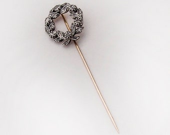 Antique Diamond Wreath Stick Pin Silver 16K Rose Gold
