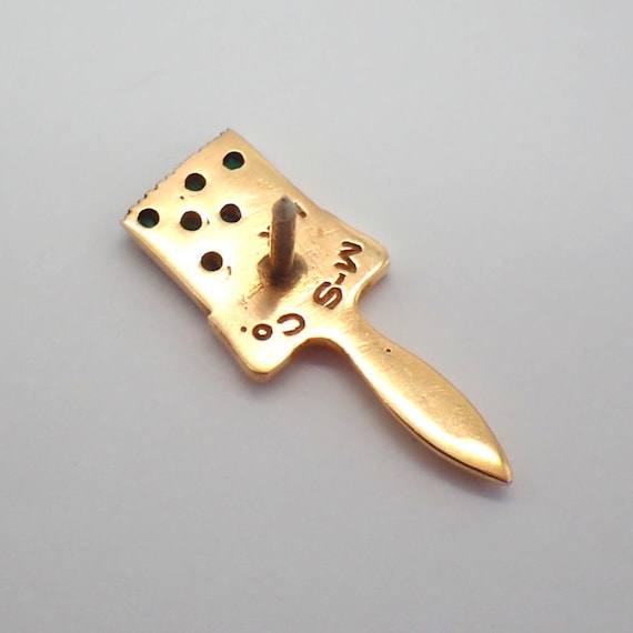 Paint Brush Tie Pin 14K Gold Green Gems - image 2