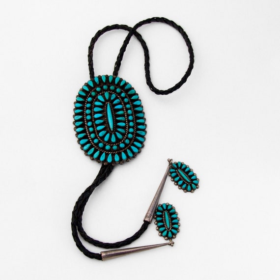 Zuni Needlepoint Turquoise Bolo Tie Needlepoint Ti