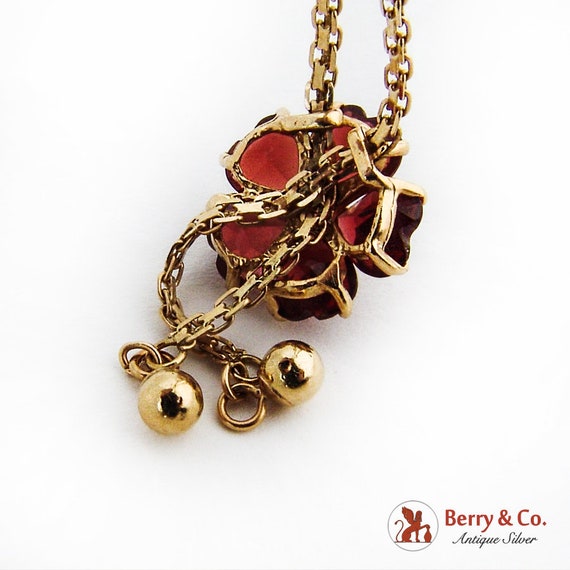 Garnet Flower Pendant Chain Necklace 14 K Yellow … - image 4