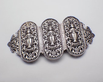 Hebilla de cinturón de Yogyakarta, Indonesia, de tres paneles, plata 900.