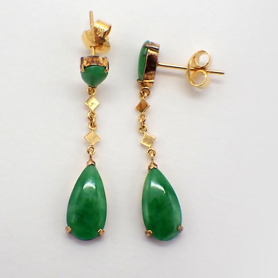 Green Jade Dangle Drop Earrings 18K Yellow Gold Etsy Australia
