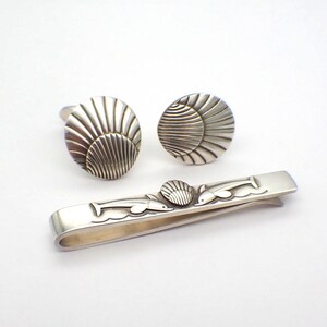 Dolphin Shell Tie Clip and Cufflinks Georg Jensen N73 N66 Sterling Silver
