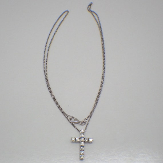 Diamond Cross Pendant Necklace 14K White Gold - image 2