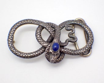 Coiled Snake Belt Buckle Sterling Silver Lapis Accent