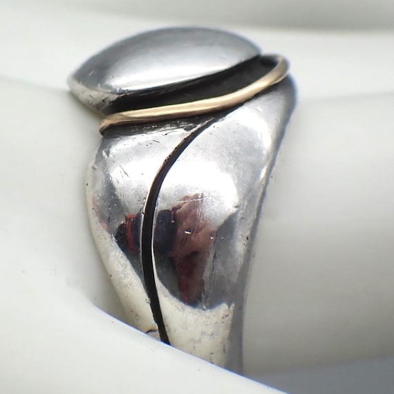 Modernist Statement Ring Sterling Silver 14K Gold - image 2