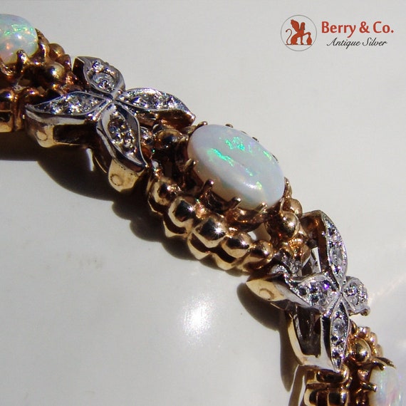 Ornate Opal Diamond Link Bracelet 14 K Two Tone G… - image 3