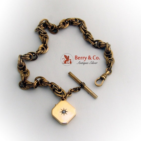 Antique Watch Chain Locket Pendant Diamond Accent… - image 1