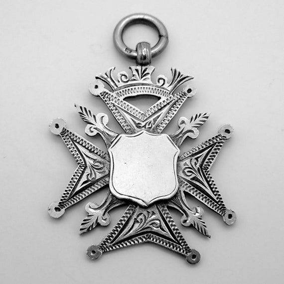 Cross Form Medal Pendant Fob Sterling Silver 1910 
