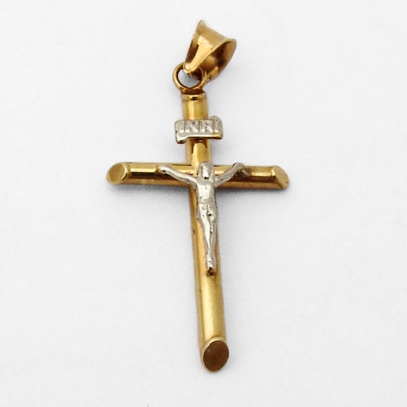 Details about   14K Real White Gold Italian Cross INRI Jesus Pendant Charm Medal Crucifix 