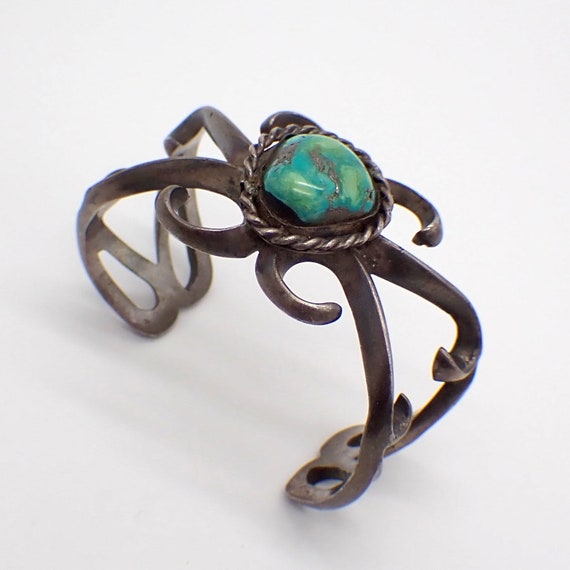 Sand Cast Cuff Bracelet Turquoise Sterling Silver - image 2