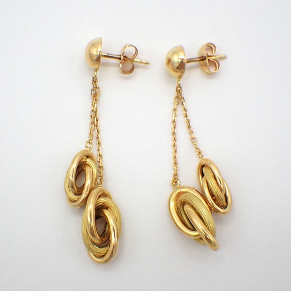 Double Drop Earrings French 18K Yellow Gold - image 1