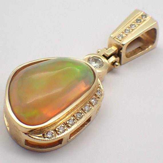 Opal and Diamond Pendant 14K Gold