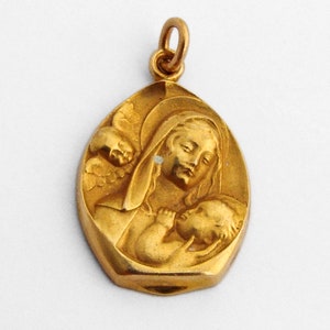 Madonna And Child Cherub Pendant 14K Gold