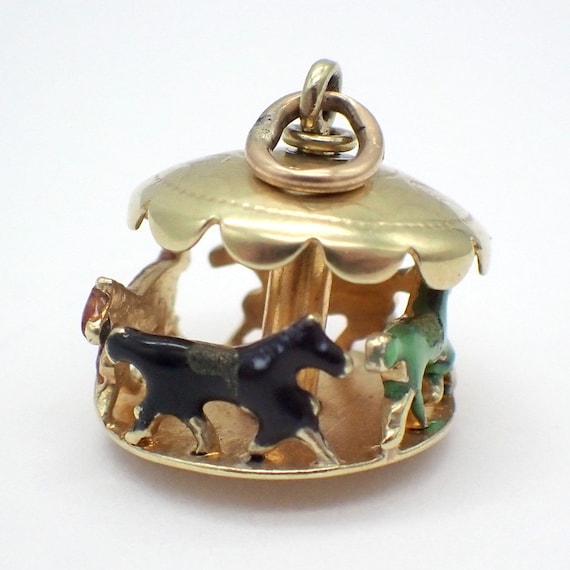 Merry Go Round Carousel Charm 14K Gold Multi Colo… - image 3