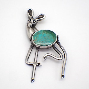 Deer Pin Brooch Turquoise Body Sterling Silver