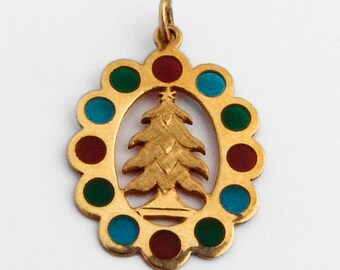 Christmas Tree Plique a Jour Pendant Charm 14K Gold Germany