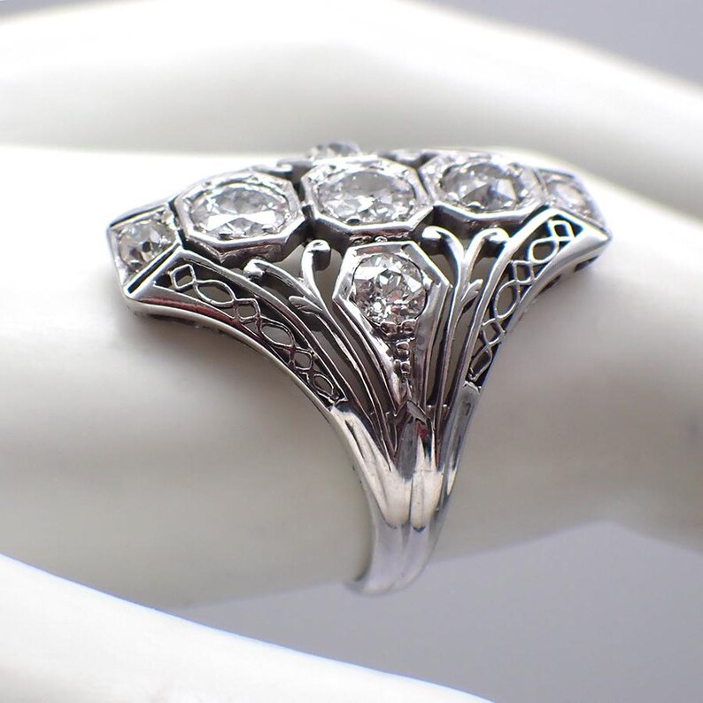 Long Dimond Rings Art Deco Long Diamond Ring 14K White Gold - Etsy