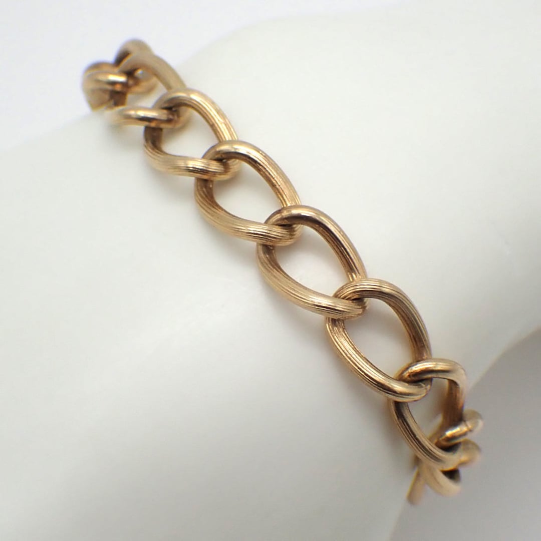 愛用 Link Oval Textured Chain Etsy - Gold 14K Bracelet アクセサリー