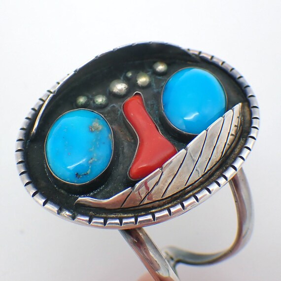 Shadow Box Cuff Bracelet Turquoise Coral Sterling… - image 2