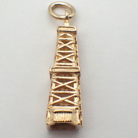 Retro Tower Oil Derrick Charm 14K Gold - image 1